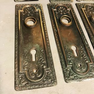 Door Knob Back Plates (4 pr) Eastlake Brass Victorian Antique Embossed Floral 5