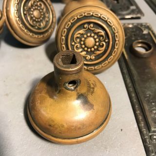 Door Knob Back Plates (4 pr) Eastlake Brass Victorian Antique Embossed Floral 6