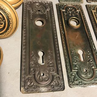 Door Knob Back Plates (4 pr) Eastlake Brass Victorian Antique Embossed Floral 9