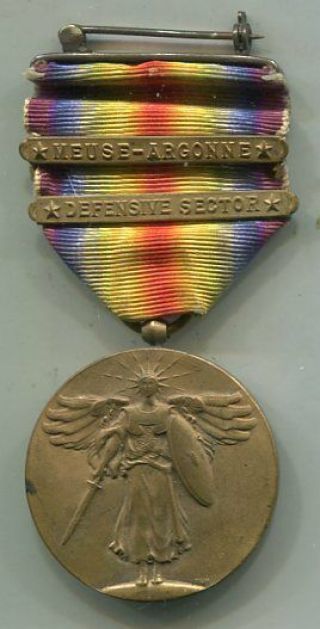 Vintage Ww I Victory Medal & 2 Battle Bars