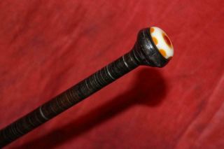 Finest Antique Stacked Leather Cane Ever 3 Color Bakelite Handle Cap