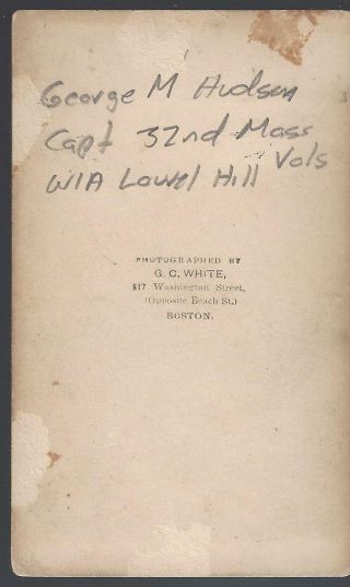Civil War Era CDV of Union Capt George M Hudson 32nd Mass Vols 2