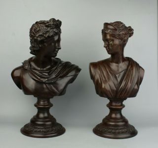 Bronzed Metal Figurines Busts " Apollo And Venus "