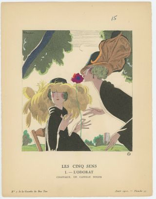 Gazette Du Bon Ton Art Deco Pochoir 1922 Flappers In Five Senses Series Fashion 2