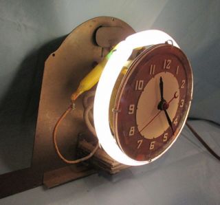 1930 ' s - ' 40 ' s vintage LACKNER NEON - GLO electric clock deco Bakelite light 8