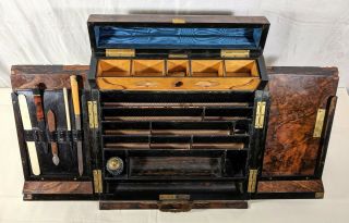 Antique TIFFANY & Co Union Square Travel Writing Box Desk Ornate Wood Brass 2
