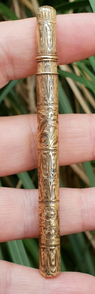 Rare Antique Foliate Engraved Dip Pen Holder By 