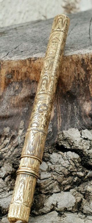 RARE ANTIQUE FOLIATE ENGRAVED DIP PEN HOLDER BY ' BUTLER & CO LONDON ' 2