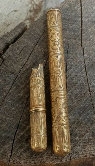 RARE ANTIQUE FOLIATE ENGRAVED DIP PEN HOLDER BY ' BUTLER & CO LONDON ' 9