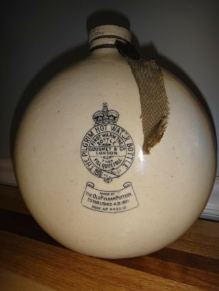 Antique Salt Glazed Stoneware Jug The Pilgrim Hot Water Bottle Early Advertising