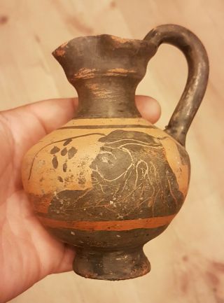 Very Rare Pottery Thracian Black - Figure Oenochoe 500 - 400 B.  C.