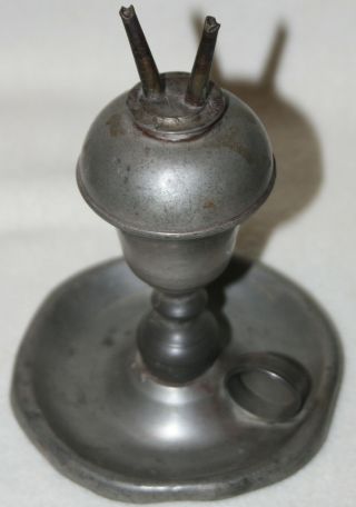 England 1820 - 1850 Two Wick Burner Pewter Whale Oil Lamp