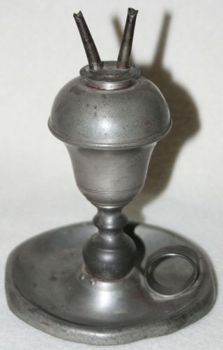 England 1820 - 1850 Two Wick Burner Pewter Whale Oil Lamp 2