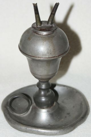 England 1820 - 1850 Two Wick Burner Pewter Whale Oil Lamp 4