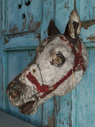 Great,  Antique 1880`s wooden horse head,  hand painted,  decorative 12