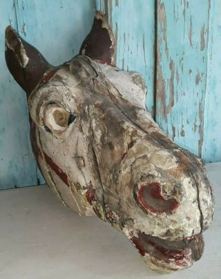 Great,  Antique 1880`s Wooden Horse Head,  Hand Painted,  Decorative