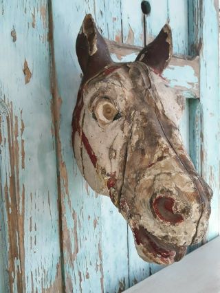 Great,  Antique 1880`s wooden horse head,  hand painted,  decorative 4