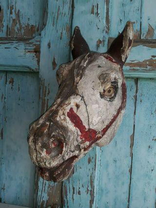 Great,  Antique 1880`s wooden horse head,  hand painted,  decorative 8