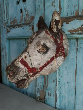 Great,  Antique 1880`s wooden horse head,  hand painted,  decorative 9