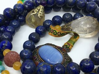 Antique Chinese Qing Dynasty Imperial Court Lapis Lazuli Coral Quartz Necklace 12