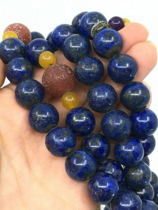 Antique Chinese Qing Dynasty Imperial Court Lapis Lazuli Coral Quartz Necklace 8