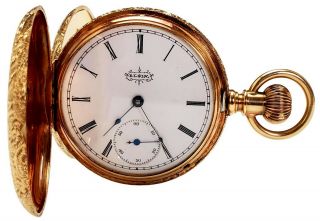 ANTIQUE ELGIN 19TH C.  AMERICAN SOLID TRI - COLOR 14K GOLD HUNTER CASE POCKET WATCH 11