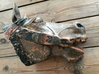 Great,  Antique Wooden Horse Head,  Hand Painted,  Great Patin,  Decorative