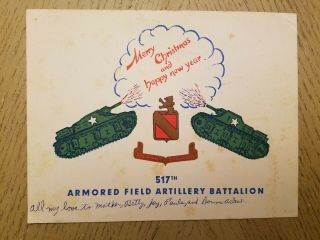 Rare 1950 Us Army Germany 517th Armored Field Artillery Battalion Christmas Card