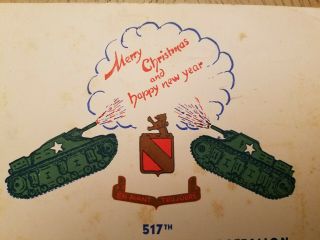 RARE 1950 US Army Germany 517th Armored Field Artillery Battalion Christmas Card 3