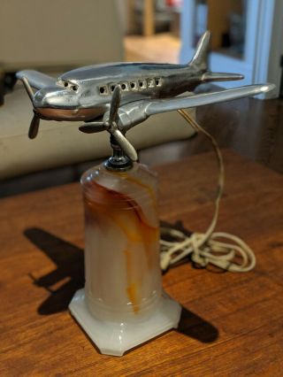 Vintage Art Deco Chrome Airplane Desk Table Lamp - &
