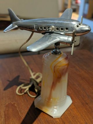 Vintage Art Deco Chrome Airplane Desk Table Lamp - & 2