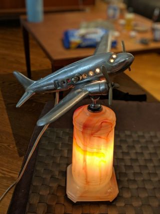 Vintage Art Deco Chrome Airplane Desk Table Lamp - & 3