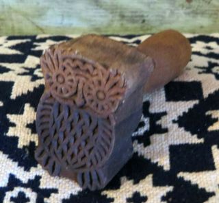 Detailed Primitive Carved Farmhouse Wood Barn Owl Butter Mold Stamp Press