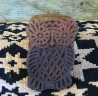 Detailed Primitive carved Farmhouse wood Barn Owl Butter Mold Stamp Press 2