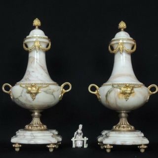 Antique Couple Vase Urns Marble Bronze Ormolu French 1800 Liberty Art Nouveau
