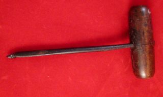 Antique Wooden Handle Borer Possibly Civil War Cannon Artillery Fuse Hole Tool