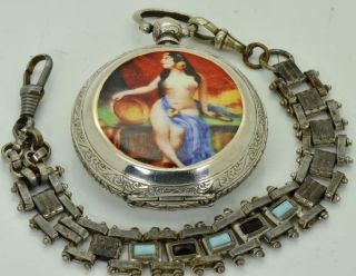Antique K.  Serkisoff,  Constantinople Silver&enamel Erotic Watch For Ottoman Market