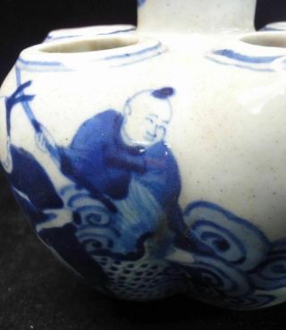 Rare Old Chinese Blue White Five Tubes Lotus Porcelain Vase 