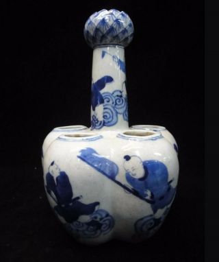Rare Old Chinese Blue White Five Tubes Lotus Porcelain Vase 