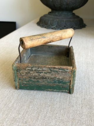 Sweet Antique Miniature Primitive Green Paint Berry Box Crate Tote C.  1910