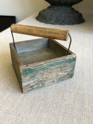 Sweet Antique Miniature Primitive Green Paint Berry Box Crate Tote c.  1910 4
