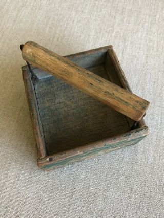 Sweet Antique Miniature Primitive Green Paint Berry Box Crate Tote c.  1910 5