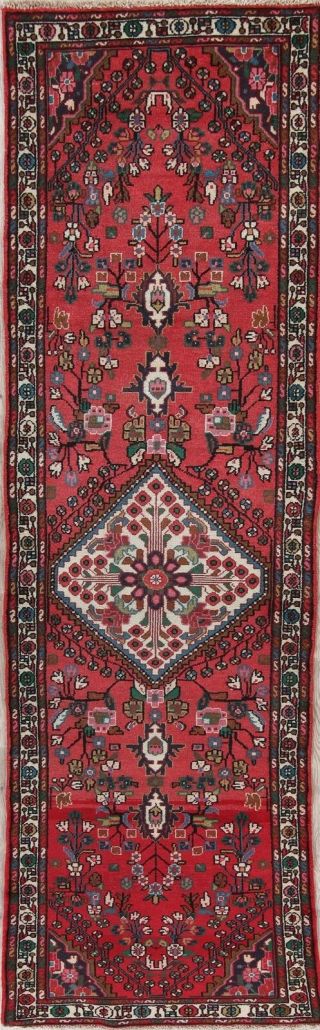 Red Vintage One - Of - Kind 10 Ft Runner Hamedan Persian Tribal Rug 9 