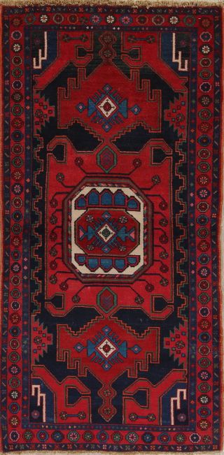 3x7 Vintage Geometric Hamedan Persian Oriental Hand - Made Red Tribal Runner Rug