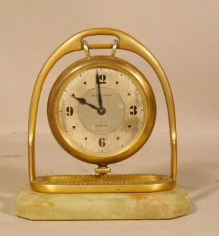 1930s WALTHAM 8 DAY Double Dial Partners Desk CLOCK order HORSE STIRRUP 4