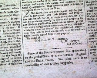 Rare CONFEDERATE Raleigh North Carolina CIVIL WAR Savannah Georgia1865 Newspaper 12