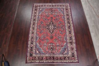 VINTAGE CORAL Traditional Floral Hamedan Persian Oriental Hand - Knotted 7x10 Rug 2