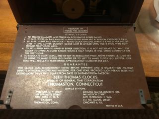 Vintage Mid Century Modern Seth Thomas Wood Case Clock Model E515 - 003 w/ Key 4