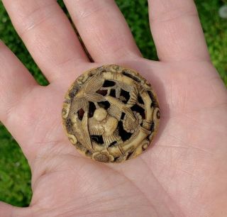 ANTIQUE JAPANESE NETSUKE RYUSA MANJU CARVED STAG ANTLER EDO OR MEIJI PERIOD 2