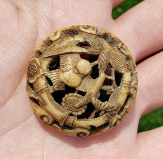 ANTIQUE JAPANESE NETSUKE RYUSA MANJU CARVED STAG ANTLER EDO OR MEIJI PERIOD 3